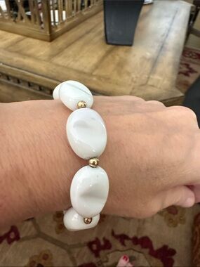 White Bead Bracelet with Gold Accent Beads - Women Jewelry